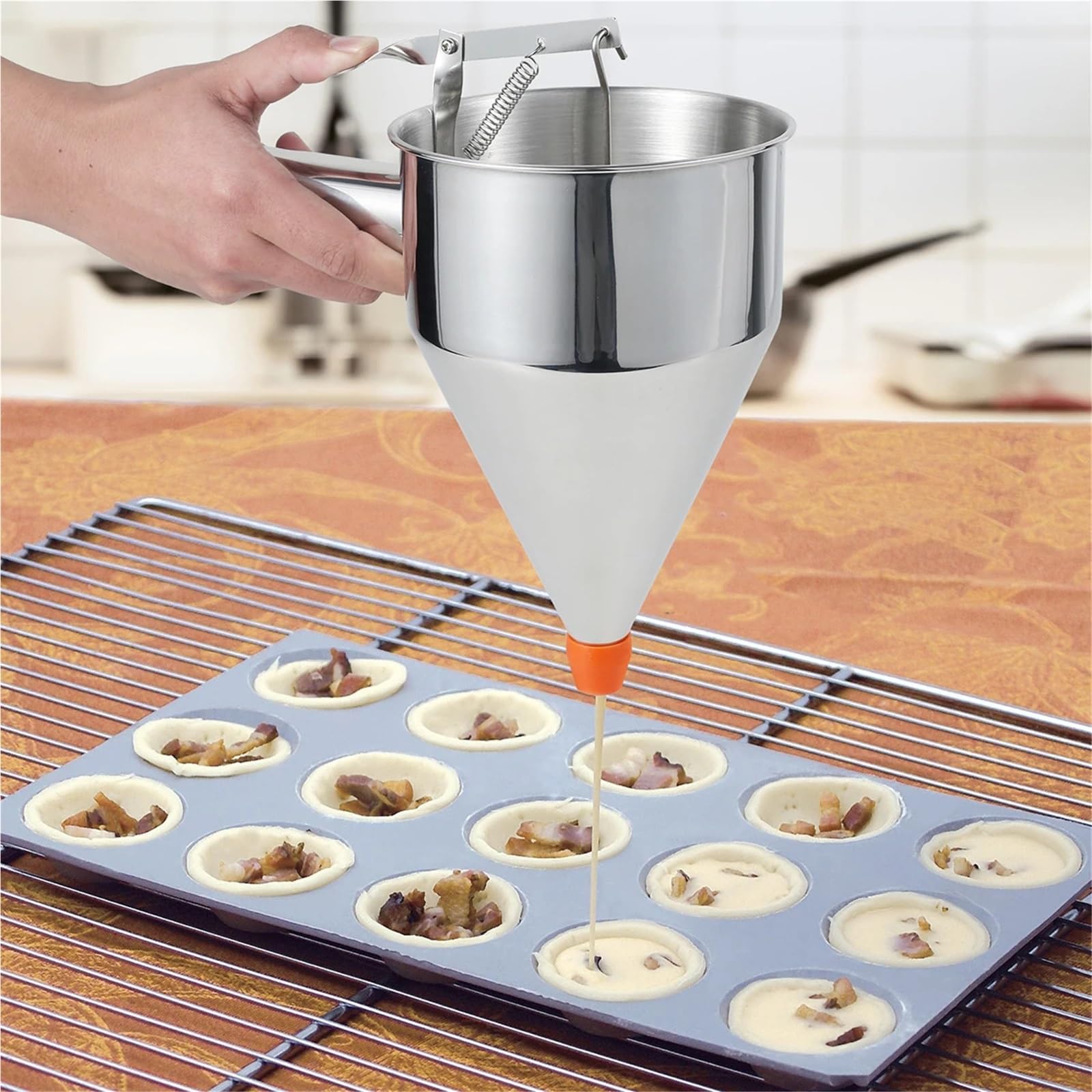 Teigspender Backwerkzeuge Trichterspender mit Griffhalter Cupcake Octopus Balls Edelstahl Teig Bäcker Küchenwerkzeug Zubehör