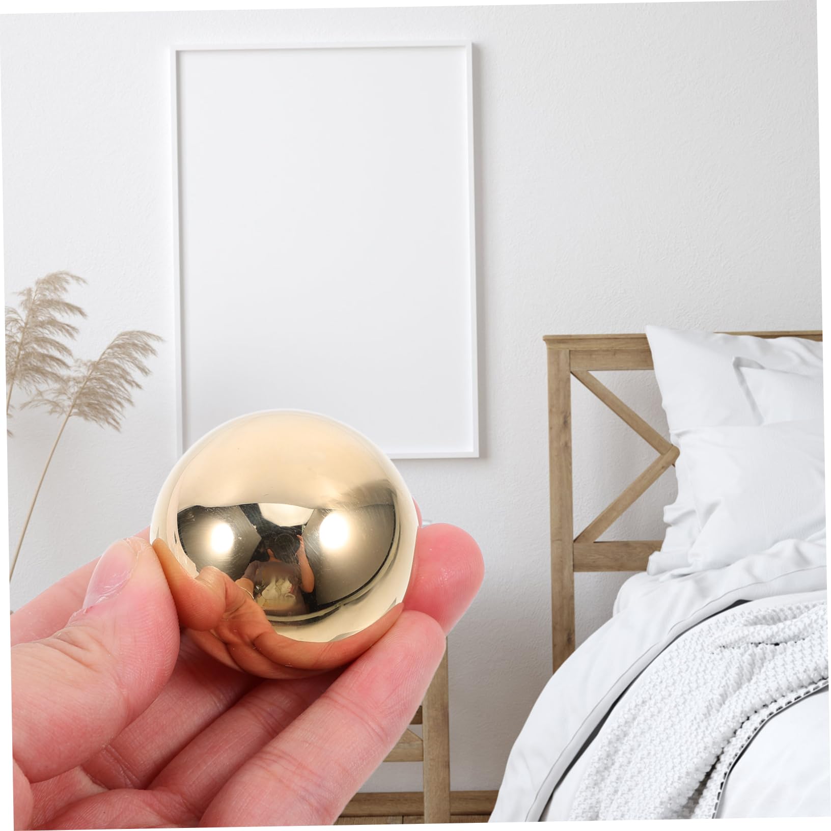 2 Bolas de Masaje de Manos de Latón Dorado, Balones de Fitness para Relajación y Decoración, Pequeñas Bolas Rodantes para Ejercicios y Bienestar