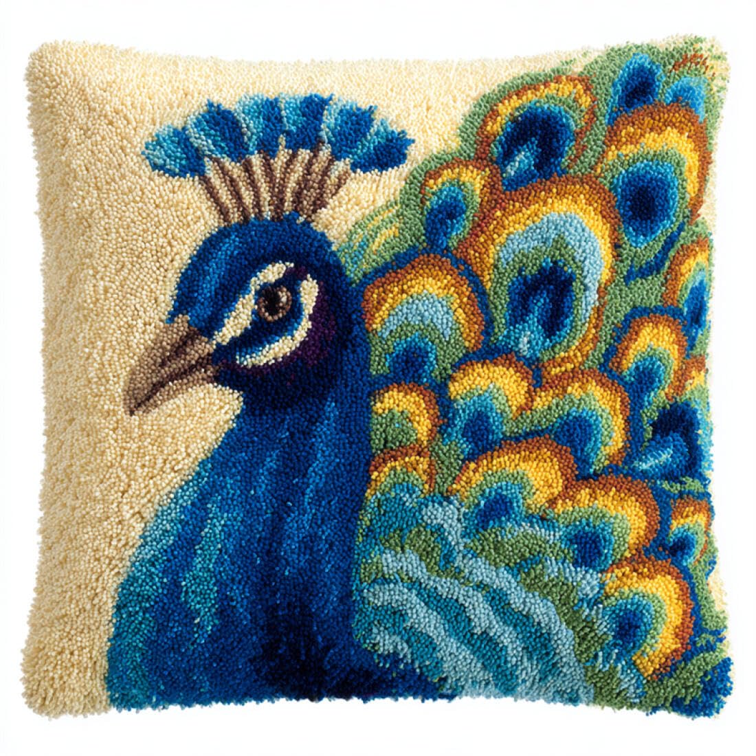 Kitquiver Animal DIY Latch Hook Kit Fantasy Peacock DIY Tapestry Throw Pillow Cover Needlepoint Cushion Kits for Home Décor Needlework Kit for Beginners 17x17In