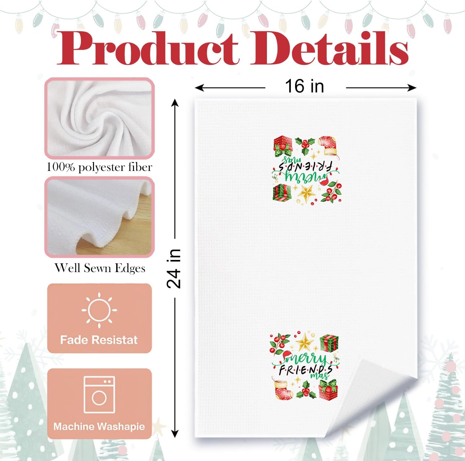 Merry Friendsmas Kitchen Towels, Christmas Best Friends Bestie BFF Gifts Dish Tea Towels, Friendsmas Gifts Decorative Hand Towel for Bathroom Kitchen, 16x24 Inch - Image 6