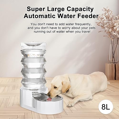 Miniatura 4 de RIZZARI Dispensador de agua por gravedad grande alimentador automático de agua de 8 litros con cuenco de acero inoxidable - Dos tapas y filtros para