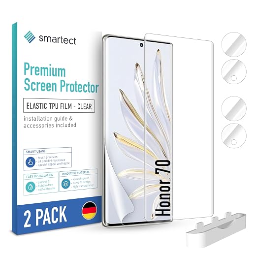 smartect TPU Protector de Pantalla [2 + 2 Piezas] para Honor 70, Pantalla + Cámara, Cubre toda la Pantalla, Película Protectora sin Burbujas, Anti-huella