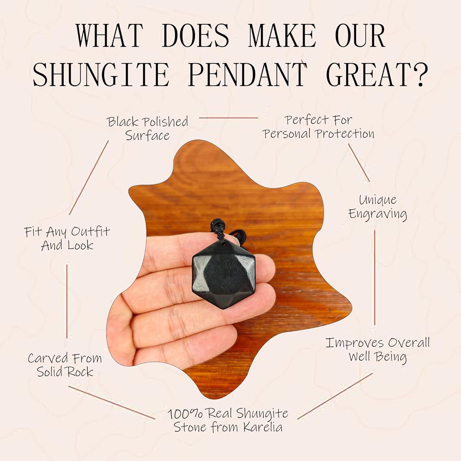 Shungite Crystal jewelry with rope natural hexagon black shungite crystal pendants - Image 4