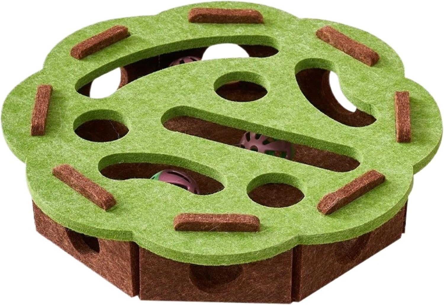 Interactive Cat Puzzle Feeder Toy – Felt Maze Box with 3 Jingle Balls – Mental Stimulation, Slow Feeding & Fun Exercise for Indoor Cats & Kittens (1,Round-Green)