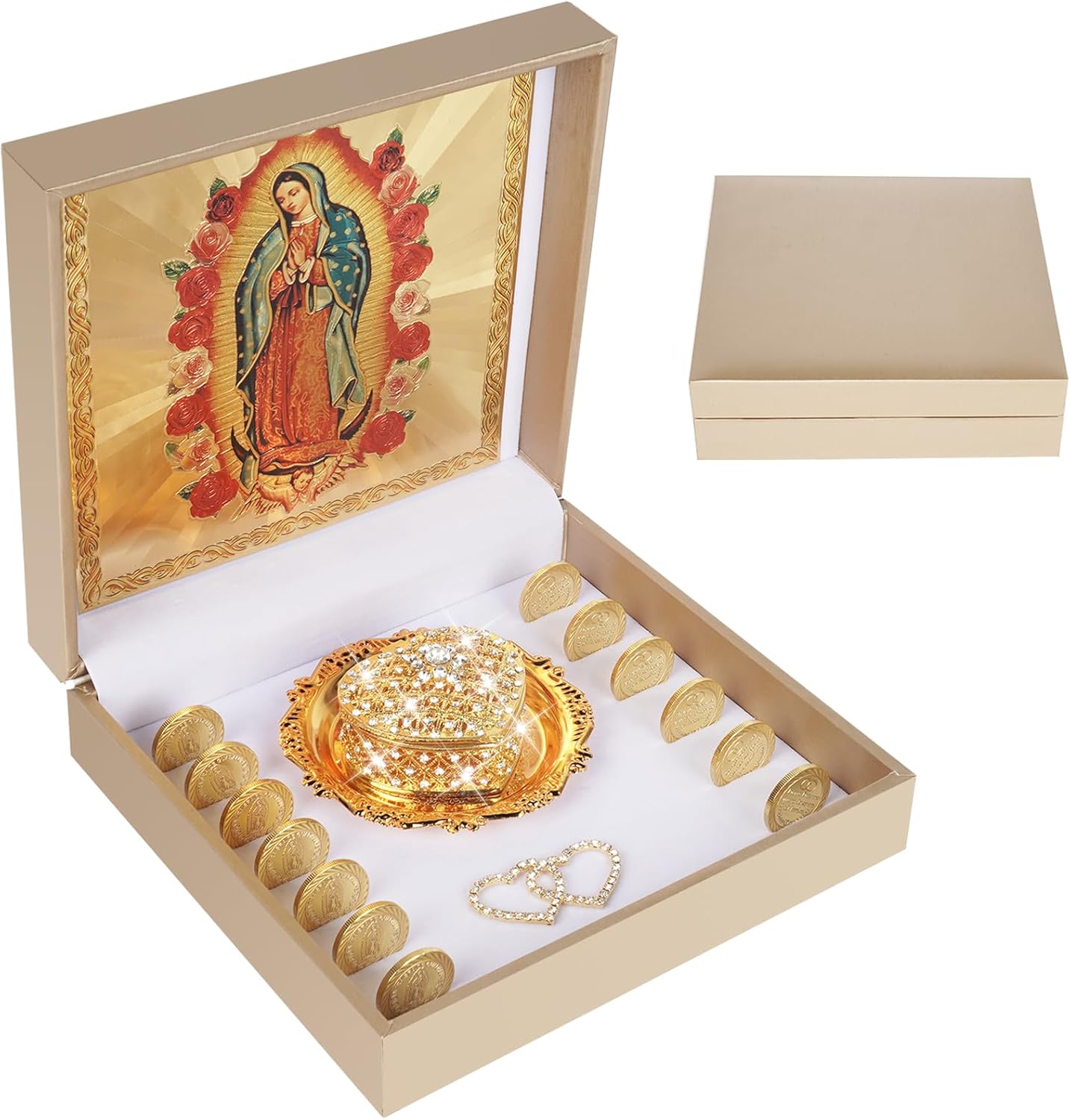 Arras Para Boda Catolica with Virgen De Guadalupe Gift Box, Mexican Wedding Arras Coins Catholic(Gold)