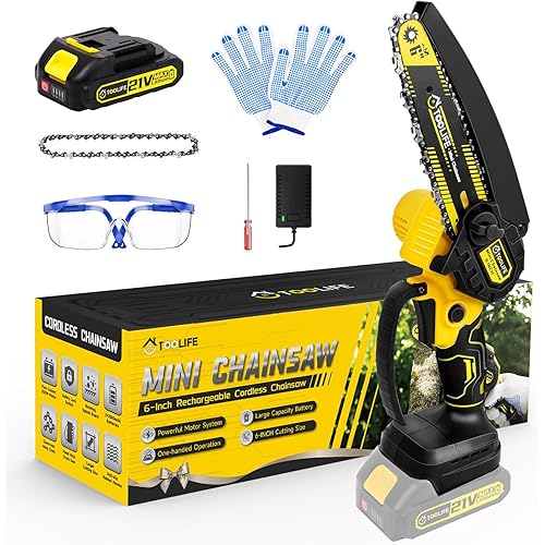 TOOLIFE Mini Chainsaw 6inch, Handheld Electric Battery Powered Chain Saw for Tree Cutting, Gardens Yard Tools for Men Husband Dad,Anniversary Mens Valentine's Day Gifts over 50 60