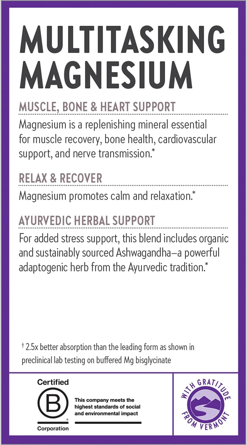 Magnesium, New Chapter Magnesium + Ashwagandha Supplement, 2.5X Absorption, Muscle Recovery, Heart & Bone Health, Calm & Relaxation, Gluten Free, Non-GMO - 60 ct