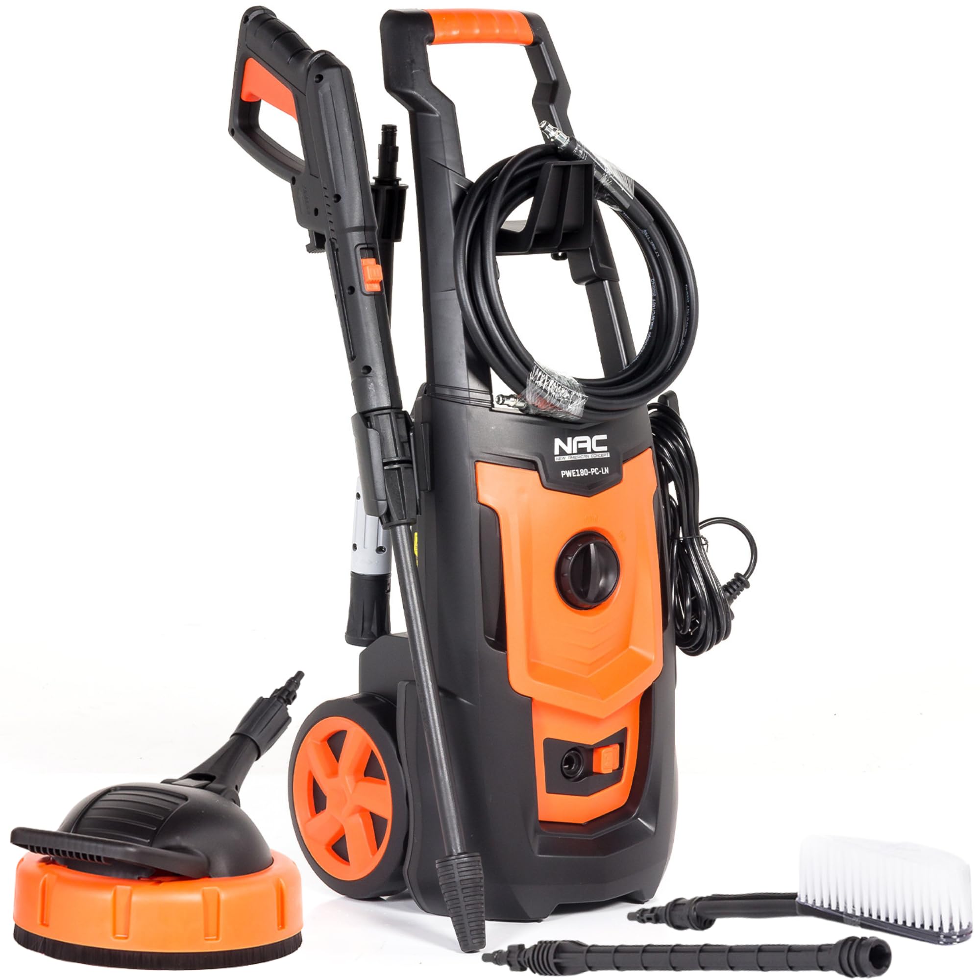 NAC Idropulitrice 1800W 130 bar - Mini Idropulitrice Compatta - Piccola Idropulitrice Portatile (7,4 kg) - Pompa in alluminio 420 l/h con Patio Cleaner per Auto & Giardino NEW AMERICAN CONCEPT