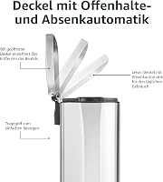 Coș de gunoi Amazon Basics cu pedală, din nichel satinat, formă pătrată, cu închidere silențioasă și capac, 30 l, pentru bucătărie, baie, birou 6