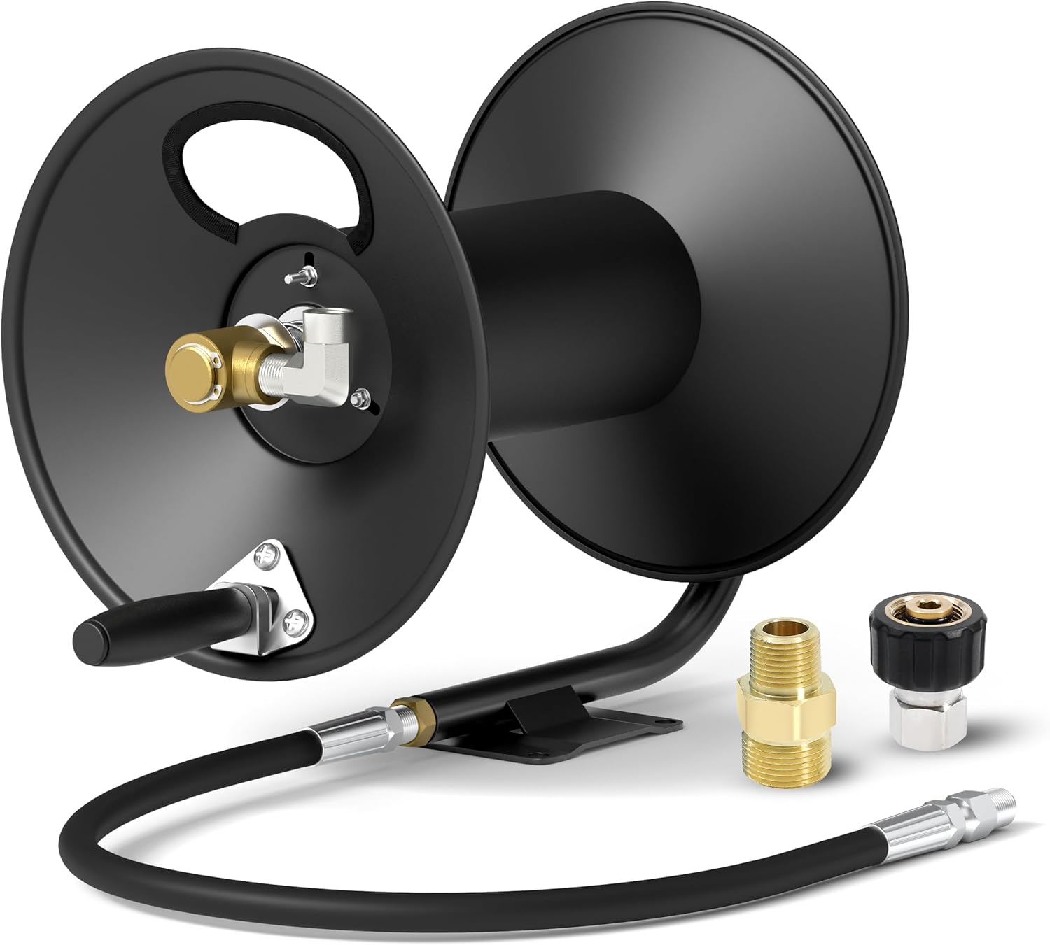 Houseables Pressure Washer Hose Reel, Pressure Washer Reel, 100 FT, Holder For Power Washing Hose, Air Compressor, Jetter, Industrial, Heavy Duty, Floor, Wall Mount, Hand Crank, 3/8" Fitting, 4000 PSI