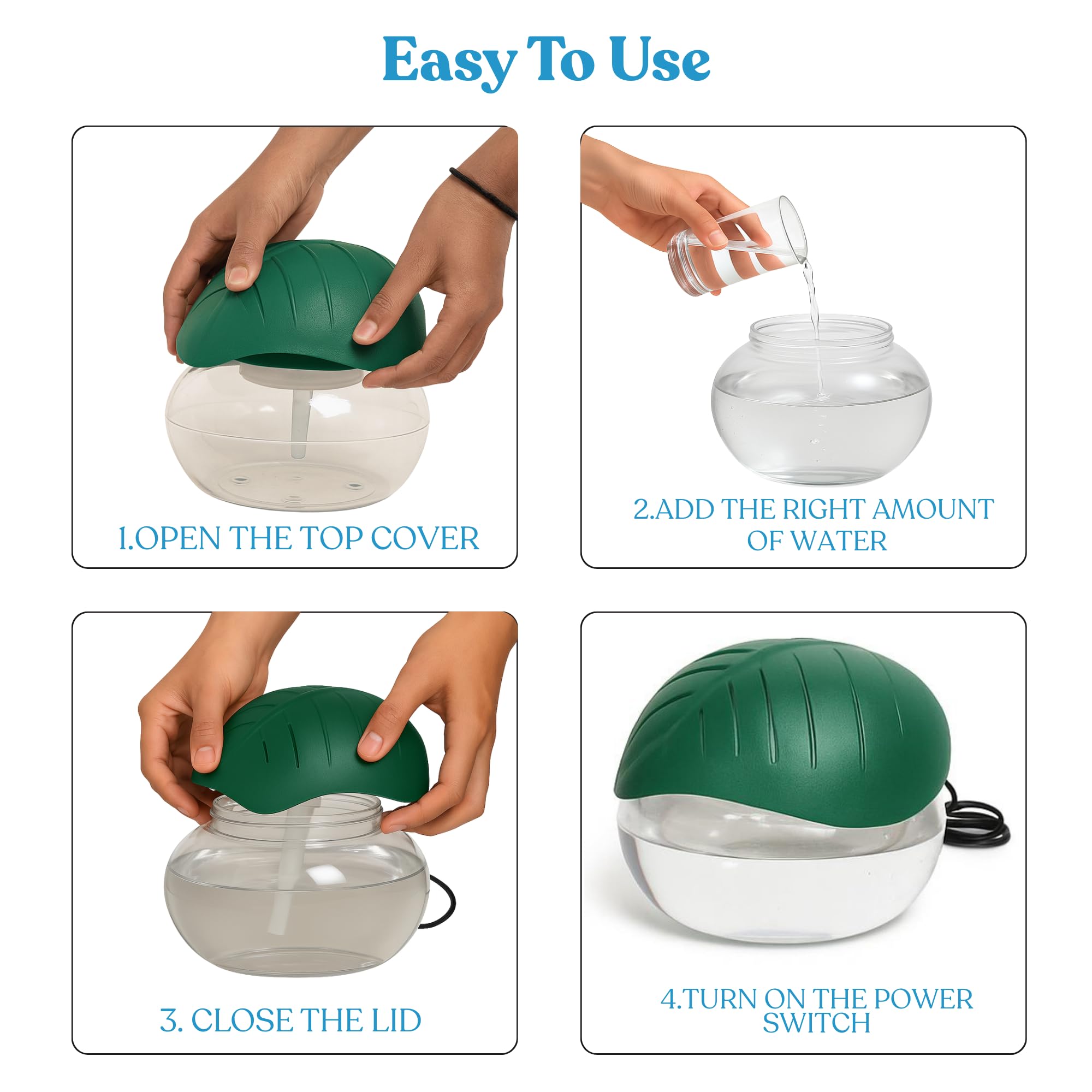 Portable 3-in-1 Green Air Revitalizer | Aroma Diffuser with Free Aroma Oil | Humidifier with 1800ml Tank for Home, Office, Bedroom & Spa (2 Pack, Humidifier with Lemongrass) 3