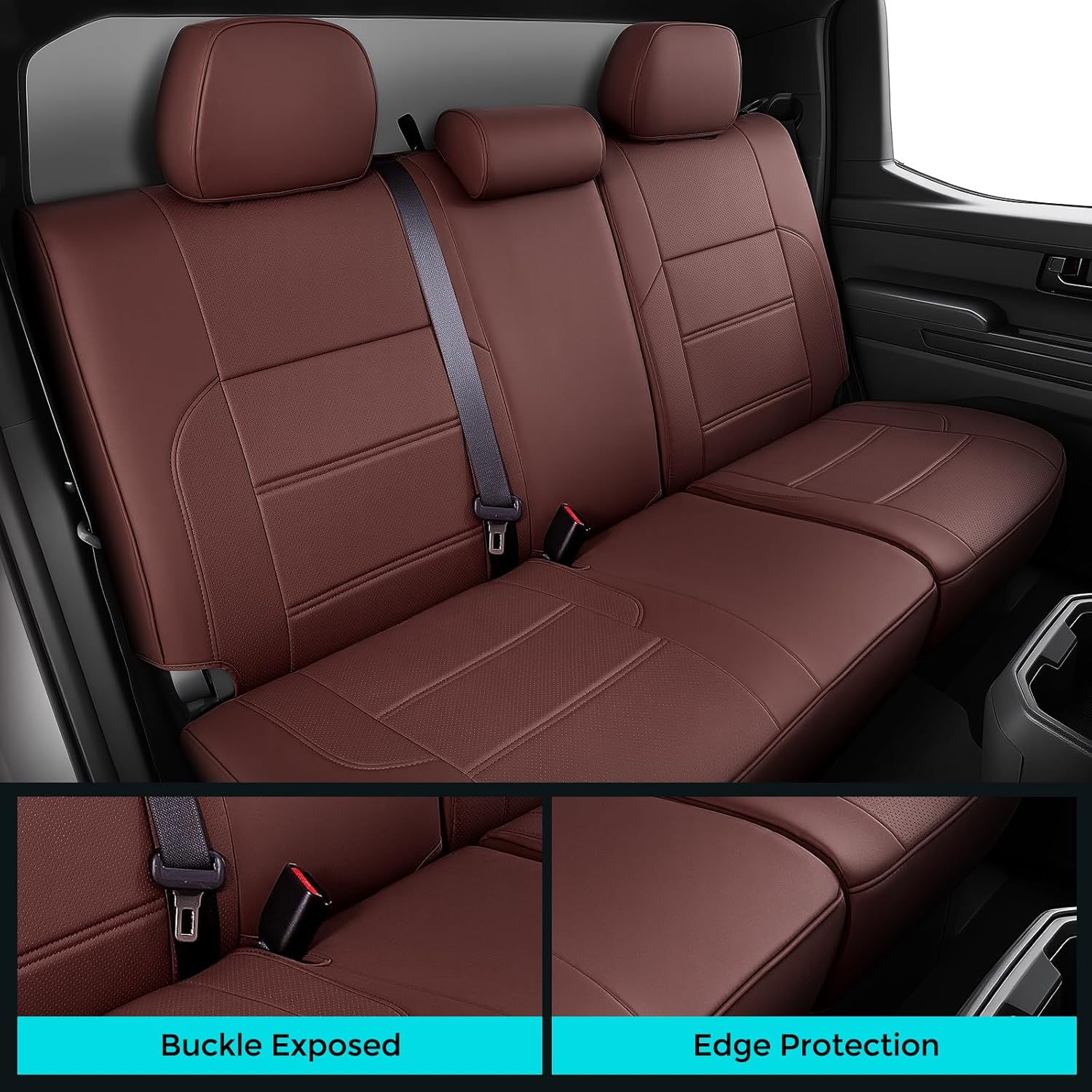 Car Seat Covers for Toyota Tacoma 2024 2025 2026 Double Cab (Gas Only), Full Set All Weather Faux Leather Pickup Truck Accessories, Full Coverage Custom Seat Protectors for Tacoma SR SR5 TRD (Brown)