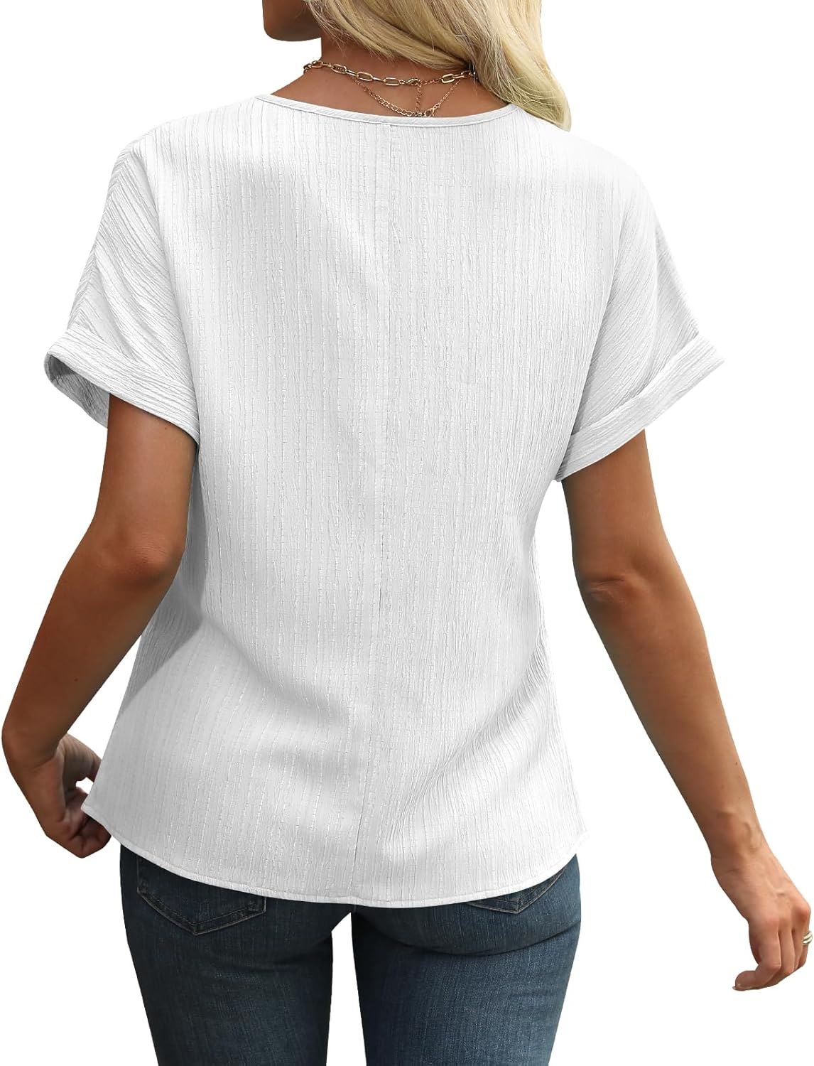 Womens Summer Tops Trendy 2025 Short Sleeve Shirts V Neck Blouse Textured Beach Vacation Clothes - Image 5