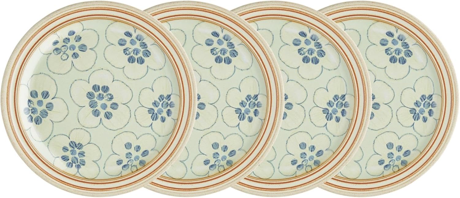 Denby Heritage Orchard Set of 4 Accent Salad Plates - Decorative Stoneware Medium Plates - Everyday Dining & Entertaining - Dishwasher Microwave Oven Freezer Safe - Durable Handmade British Tableware