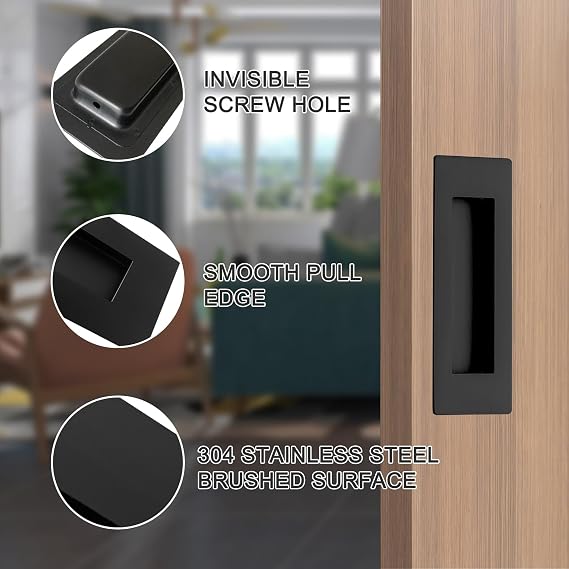 4.72Inch Recessed Finger Flush Pulls Handles for Pocket and Sliding Doors,Closet and Barn Doors Hardware Matte Black 2 Pack