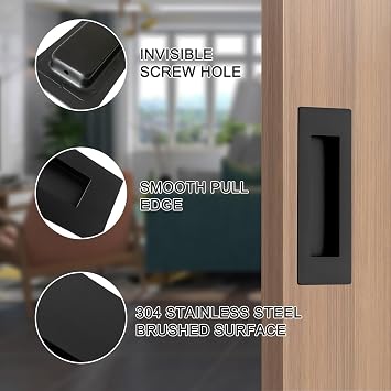 4.72Inch Recessed Finger Flush Pulls Handles for Pocket and Sliding Doors,Closet and Barn Doors Hardware Matte Black 2 Pack