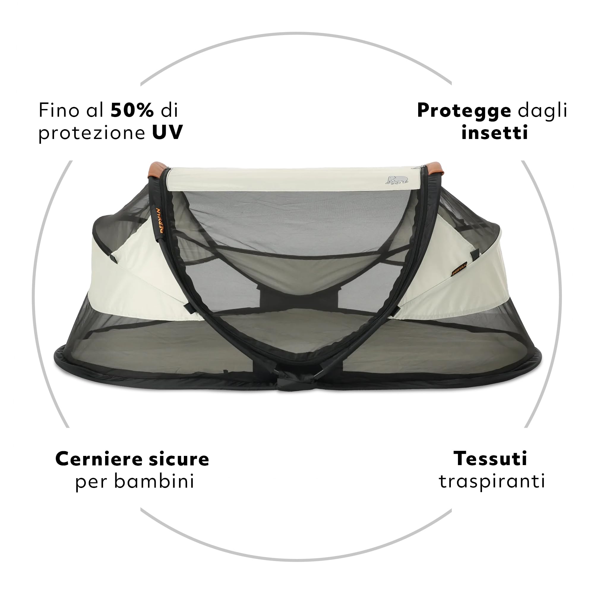 Deryan Lettino neonato da viaggio pieghevole con materasso, 0-2.5 anni, Lettino da campeggio, Le pareti realizzate in rete, Letto Pieghevole 120x75cm, Borsa da Trasporto, Protezione Insetti, Avorio