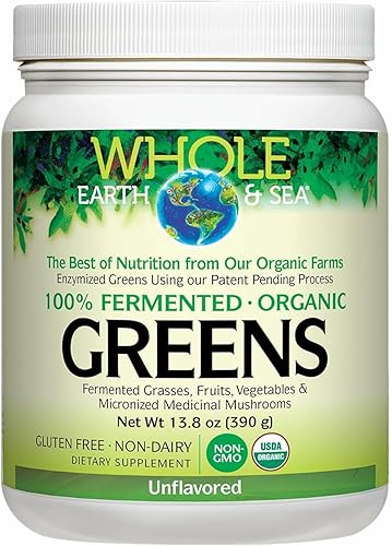 Whole Earth & Sea de Natural Factors, verduras fermentadas orgánicas, suplemento alimenticio integral vegano, sin sabor, 13.8 onzas