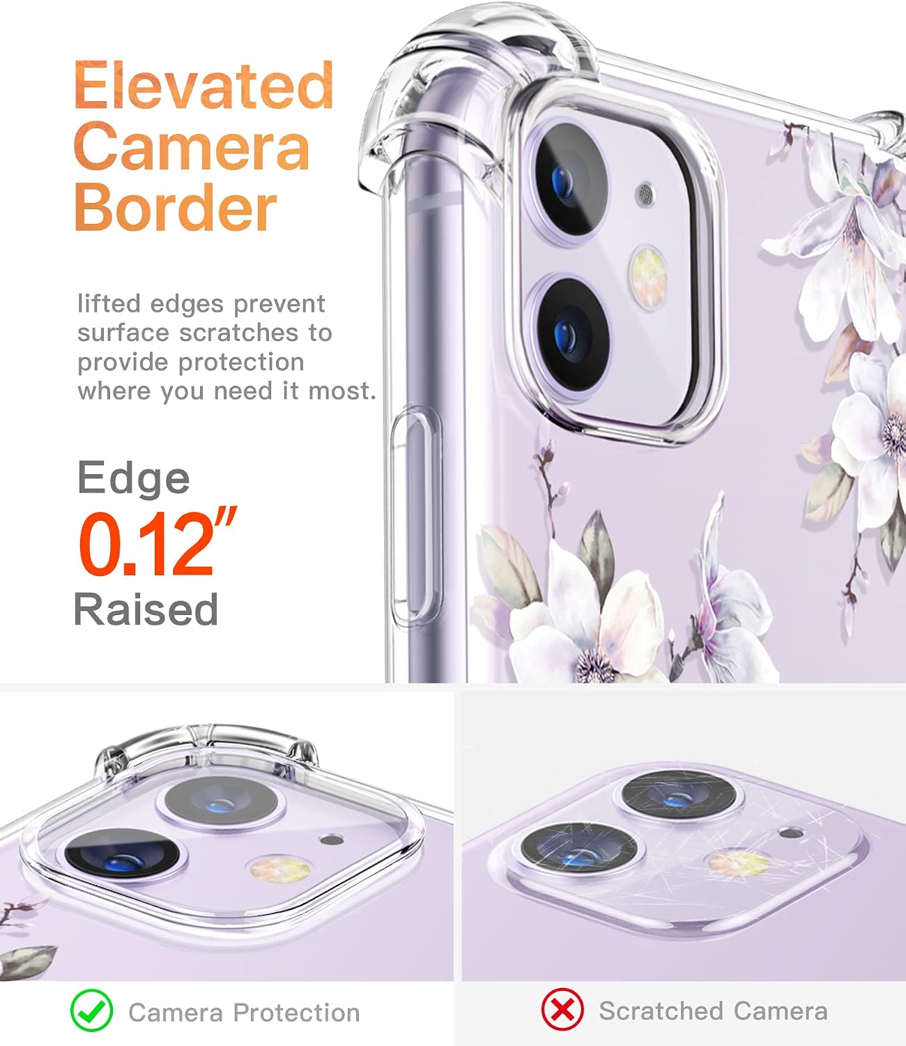 GVIEWIN for iPhone 11 Case with Screen Protector + Camera Lens Protector, Clear Flower Soft TPU Thin Shockproof Bumper Protective Floral Cover Case for iPhone 11 6.1 inch 2019 (Lilly/Light Purple)