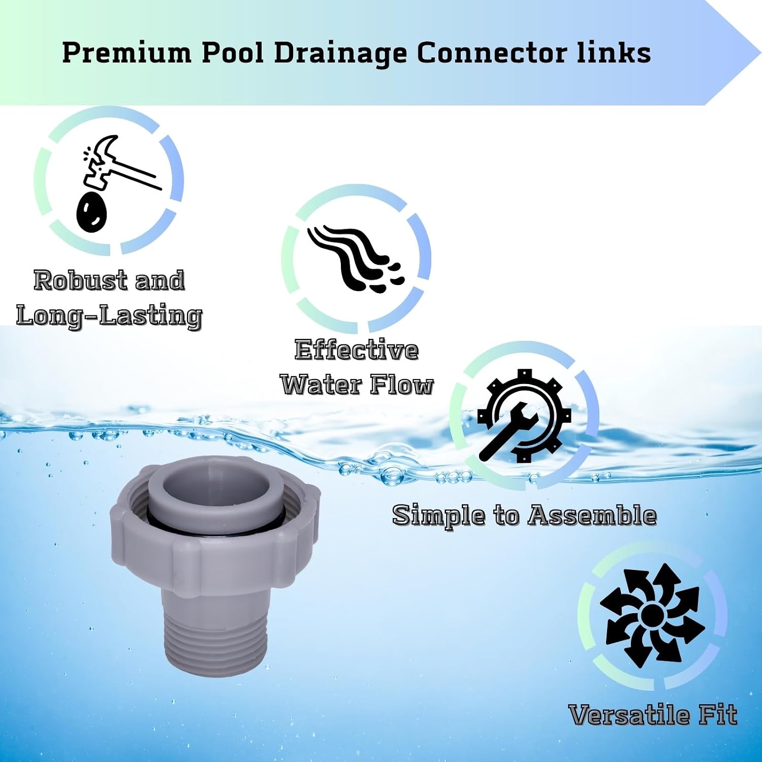 [2 Pack] Pool Drain Adapter for Coleman & Bestway Above Ground Pools,1.5" to 3/4" Internal Thread Garden Hose Connector, Replacement Fitting Fits P6-A1420 / D1420 / F4D019B-03B with 2 Hose Clamps image 5