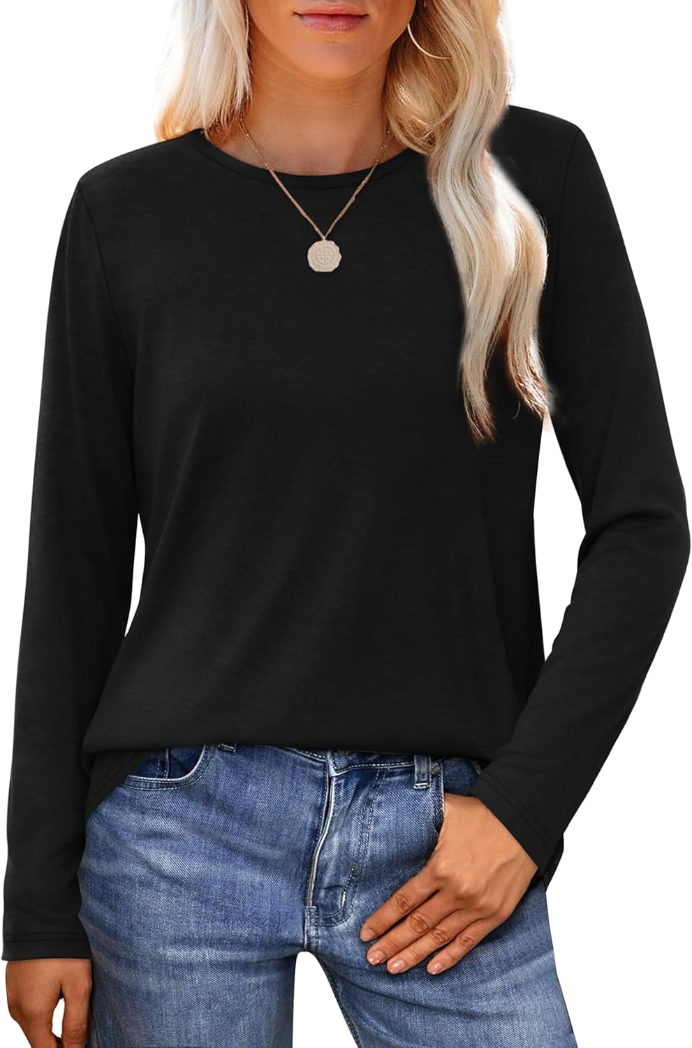 WIHOLL Womens Long Sleeve T Shirts 2024 Boat Neck Casual Basic Tshirt Fall Tops Fitted Ladies Blouses