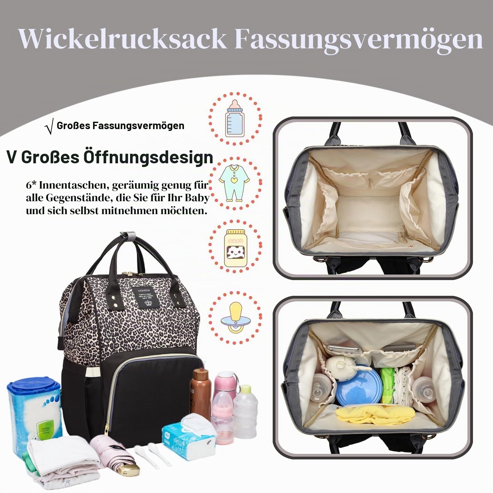 Wickeltasche Rucksack, Leopardenmuster, multifunktionale Baby-Wickeltasche für Jungen und Mädchen, wasserdichter Rucksack, Reise-Wickeltasche
