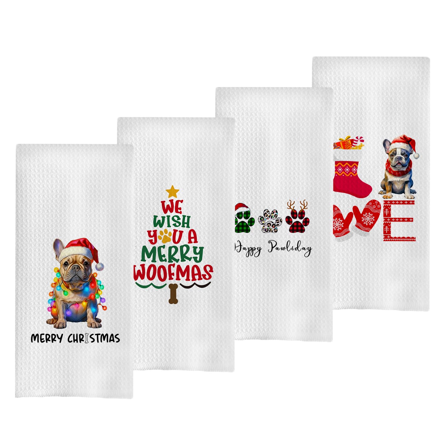 Geqtt Set Of 4 Waffle Weave Microfiber Dish Towels - 16x24 Inch Super Absorbent Kitchen Towels