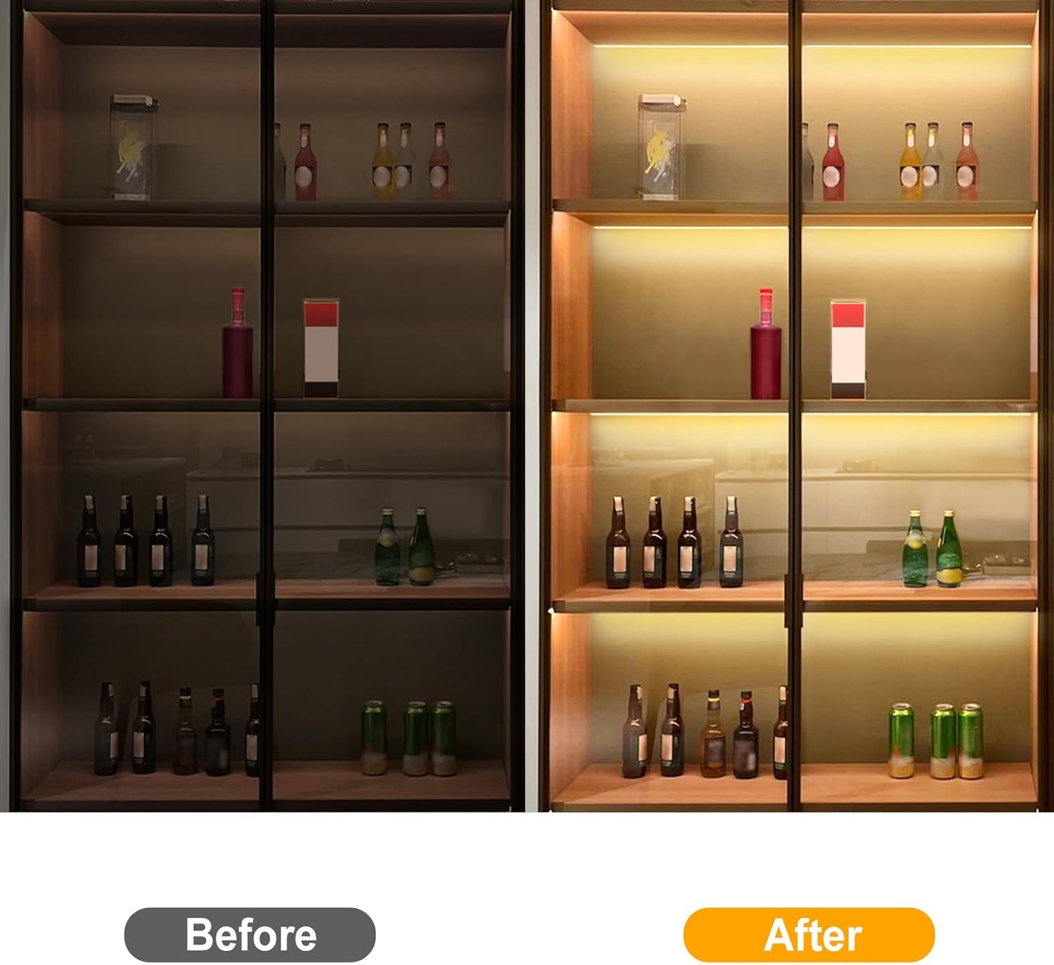 JUSJUBR Shelf Lights, 6 PCS 20 Inch Dimmable Flexible COB LED Light Strips, Warm White 3000K, LED Under Cabinet Lights for Display Case, Bookshelf, Kitchen, Wardrobe and Closet - Image 5