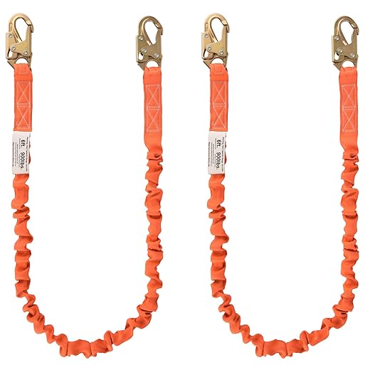 WELKFORDER 6-Foot Internal Shock Absorbing Safety Lanyard with Double Forging Snap Hook Connectors ANSI Z359.13-2013 Compliant Fall Protection Equipment (1 Pack)