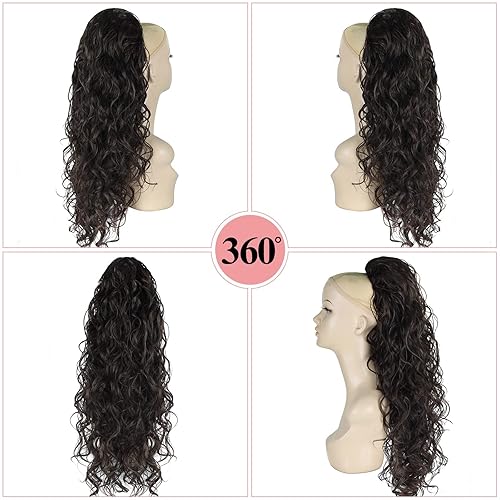 Miniatura 2 de Extensiones de cola de caballo rizadas y sueltas con cordón, para mujeres negras, extensiones de cabello grueso, largo, rizado, ondulado, con clip