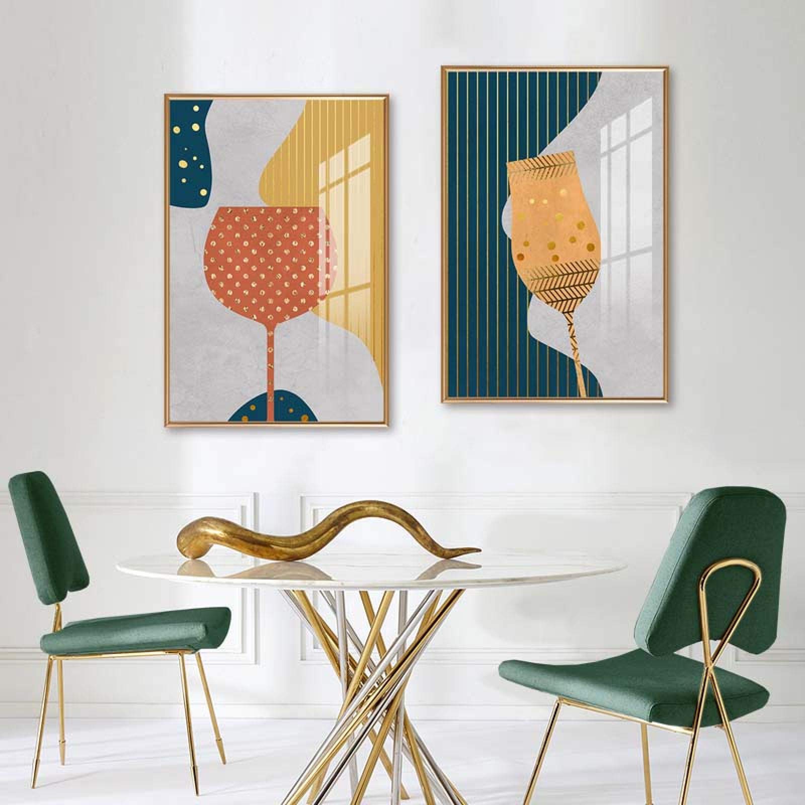 Yooyu Pintura abstracta geométrica de la lona de la copa de champán de cristal colorido cartel del arte de la pared cocina restaurante decoración imágenes 40x50cmx3 marco interno