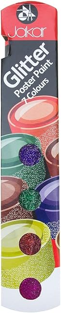 Glitter Poster Paints 7 Glitter Colours Non Toxic Paint Pots 20ml (Pink, Red, Green, Purple, Blue, Orange & Yellow)