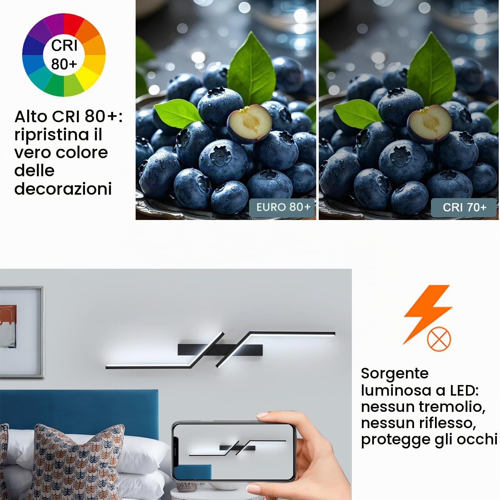 Goeco Applique da Parete Interno 81CM 24W 6500K 2 Tubi Lungo Nero | 2700LM Lampada da Parete Lungo in Acrilico a Luce Bianco Freddo Applique a Muro Moderno per Soggiorno Camera da Letto Scala