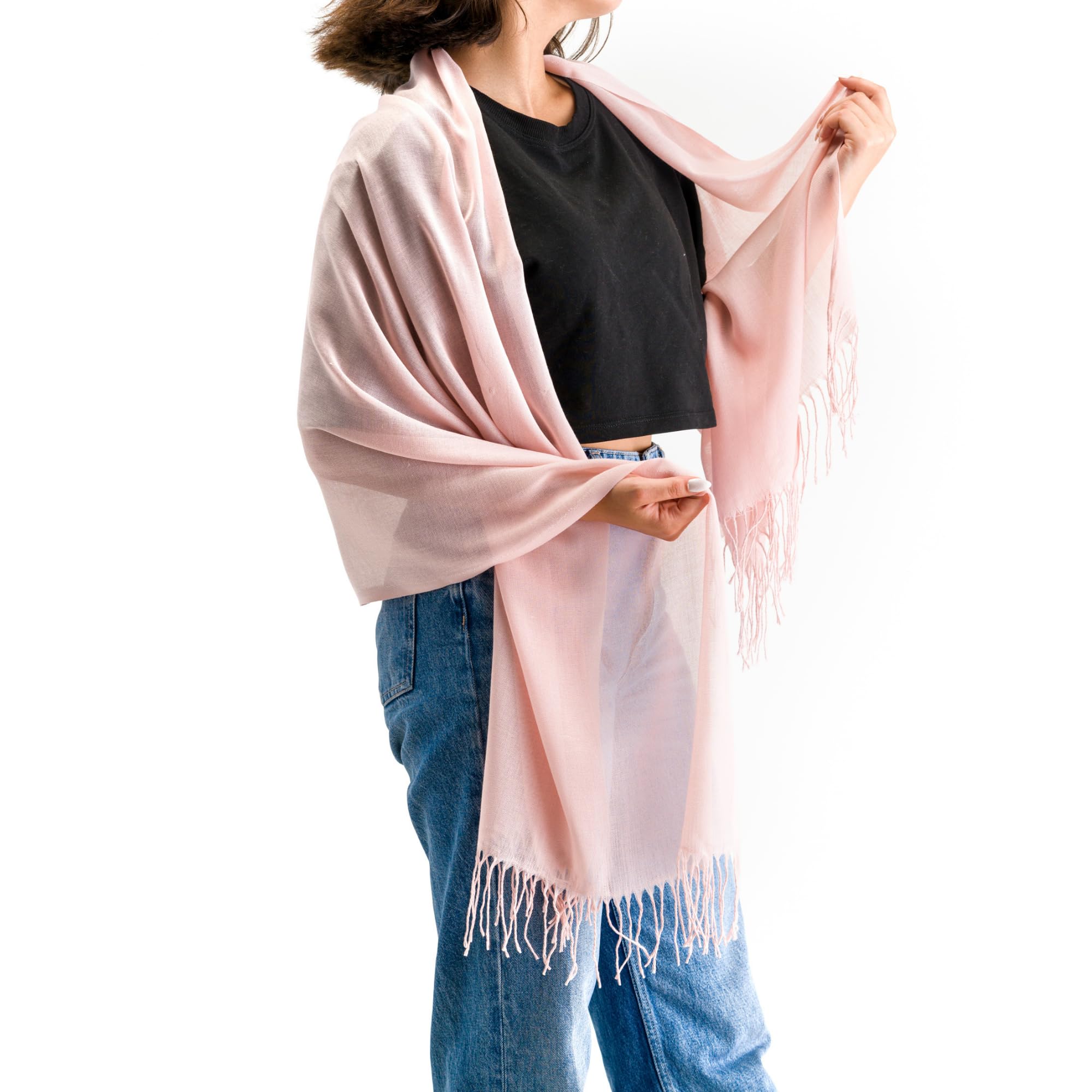 Moxvio Women's Powder 2 Pcs Pashmina Shawls And Wraps, Scarves & Wraps, Shawls And Wraps For Wedding Shawls And Wrap, Chiffon Scarf, Cotton Pashmina Shawl, Scarf For Uk, Pashmina