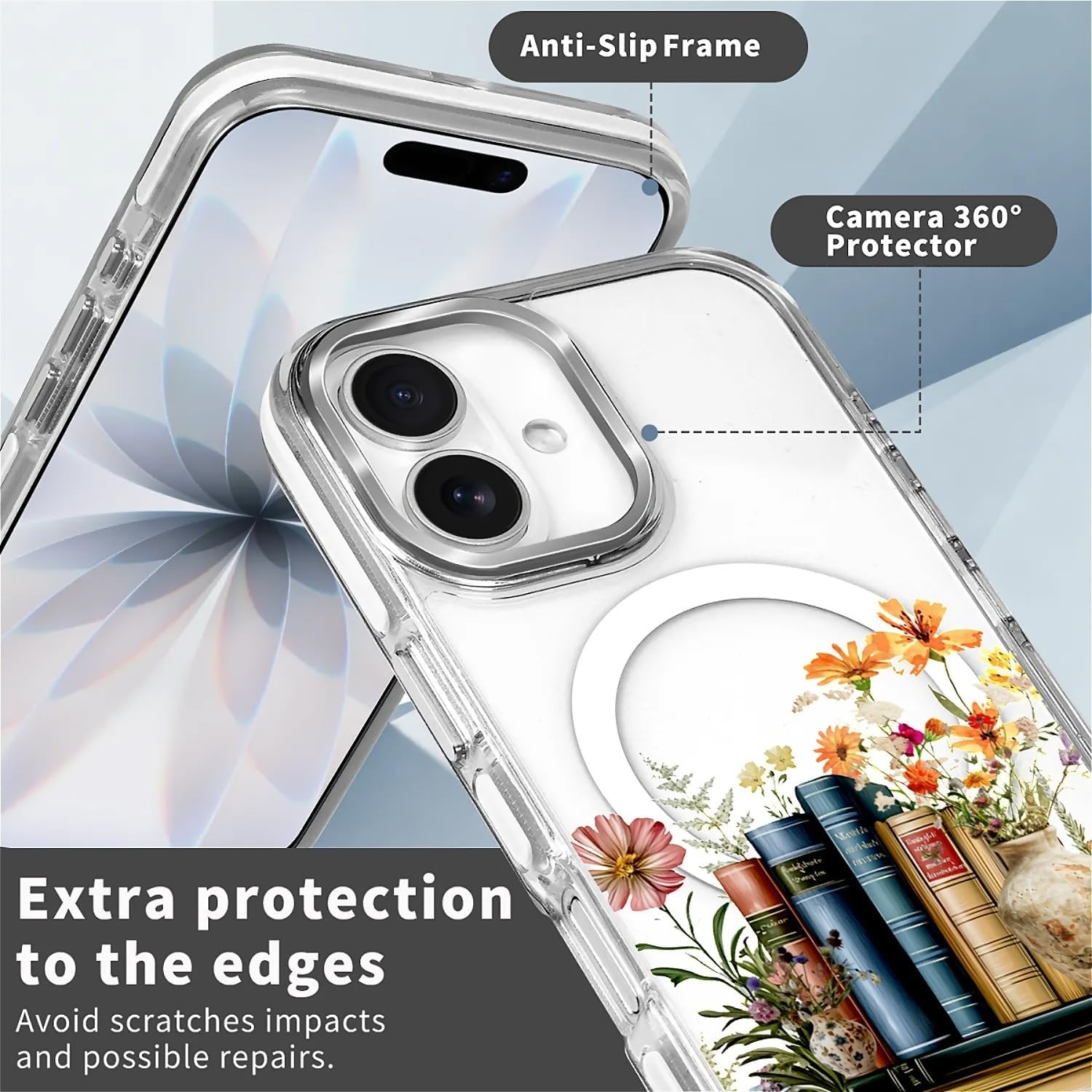 Magnetic Case for iPhone 17 Design On Clear Base, Compatible with MagSafe Slim Protective Soft TPU Bumper Phone Cover Women Girls Case for iPhone 17 Clear Book Lover Flower - Image 2