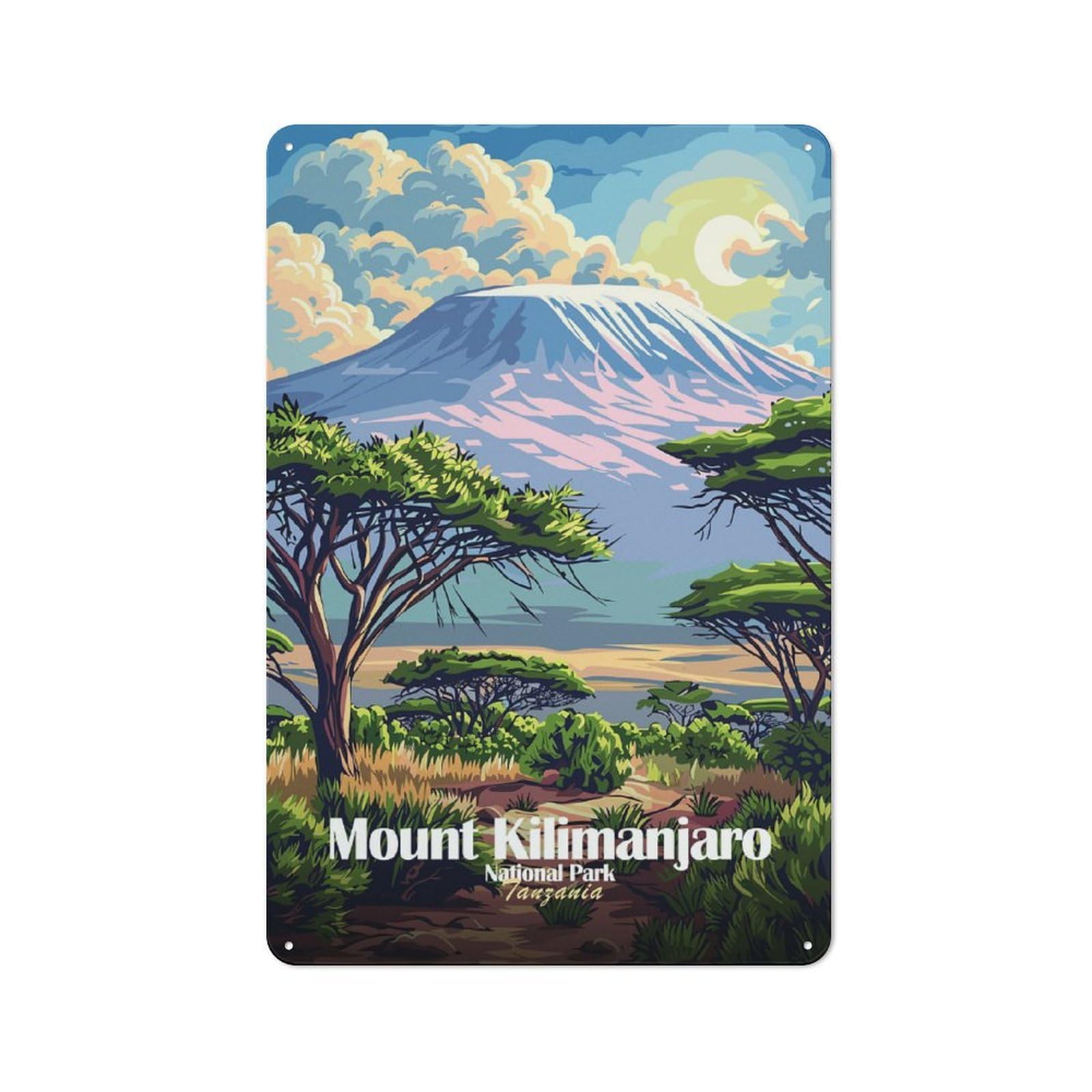 Junmoney Style Mount Kilimanjaro National Park Tanzania Everyday Metal Wall Decor 30X20cm, Vintage Metal Sign For Hallway, Home Bar, Garage Or Study
