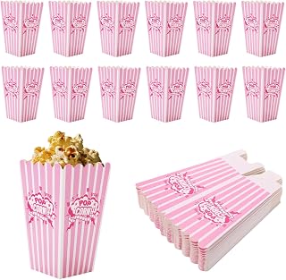 24uds Cajas Palomitas Rosas, Pequeñas Cubos Palomitas Cartón a Rayas Rosas y Blancas Recipientes Snacks Fiestas para Noche Cine Baby Shower Suministros Fiestas Cumpleaños