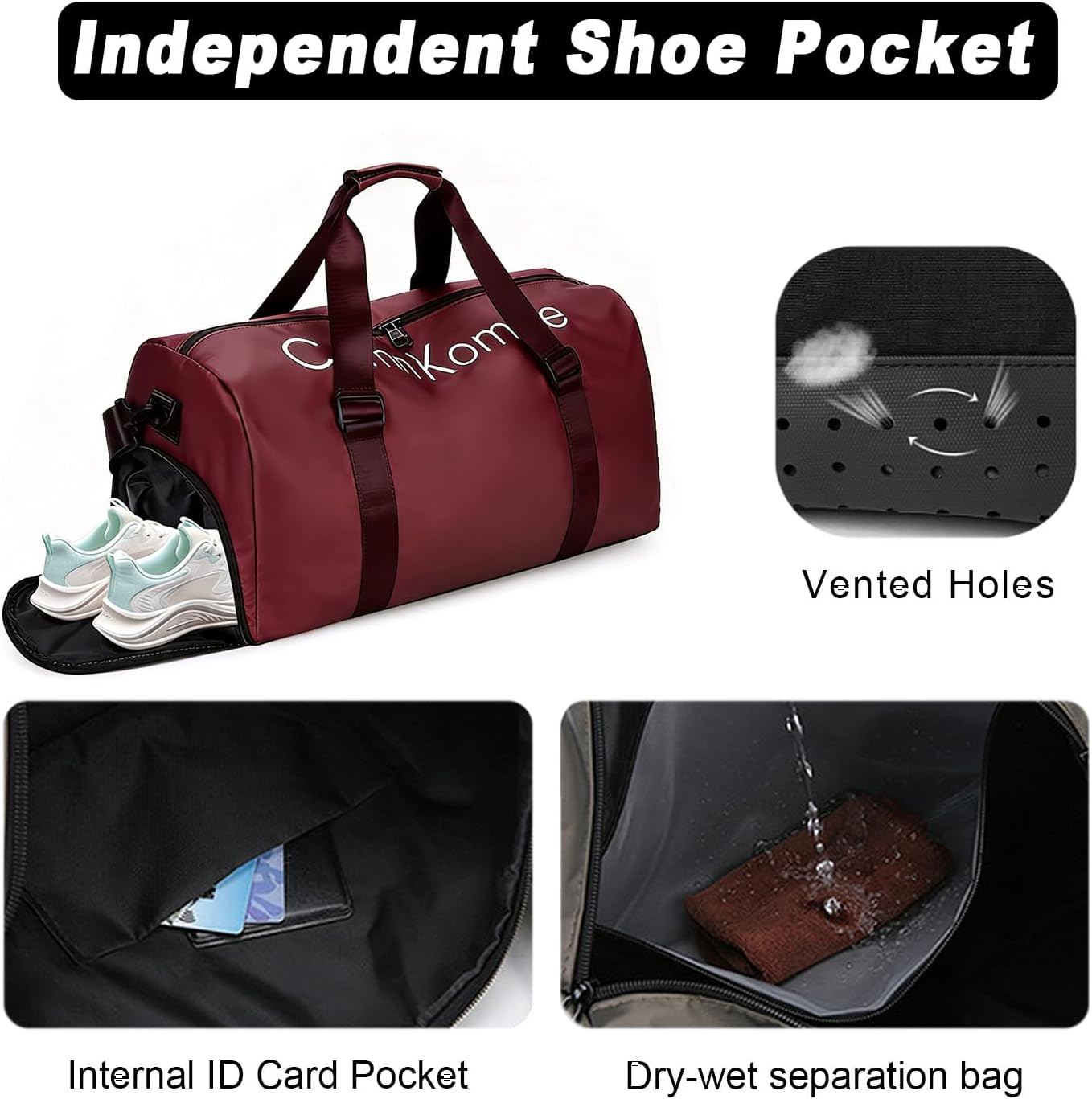 Gym Bag for Men Women Waterproof Duffle Bag with Shoes Compartment and Wet Pocket Multipurpose Sports Weekender Bags for Travel, Sports, Fitness and Workout,Red