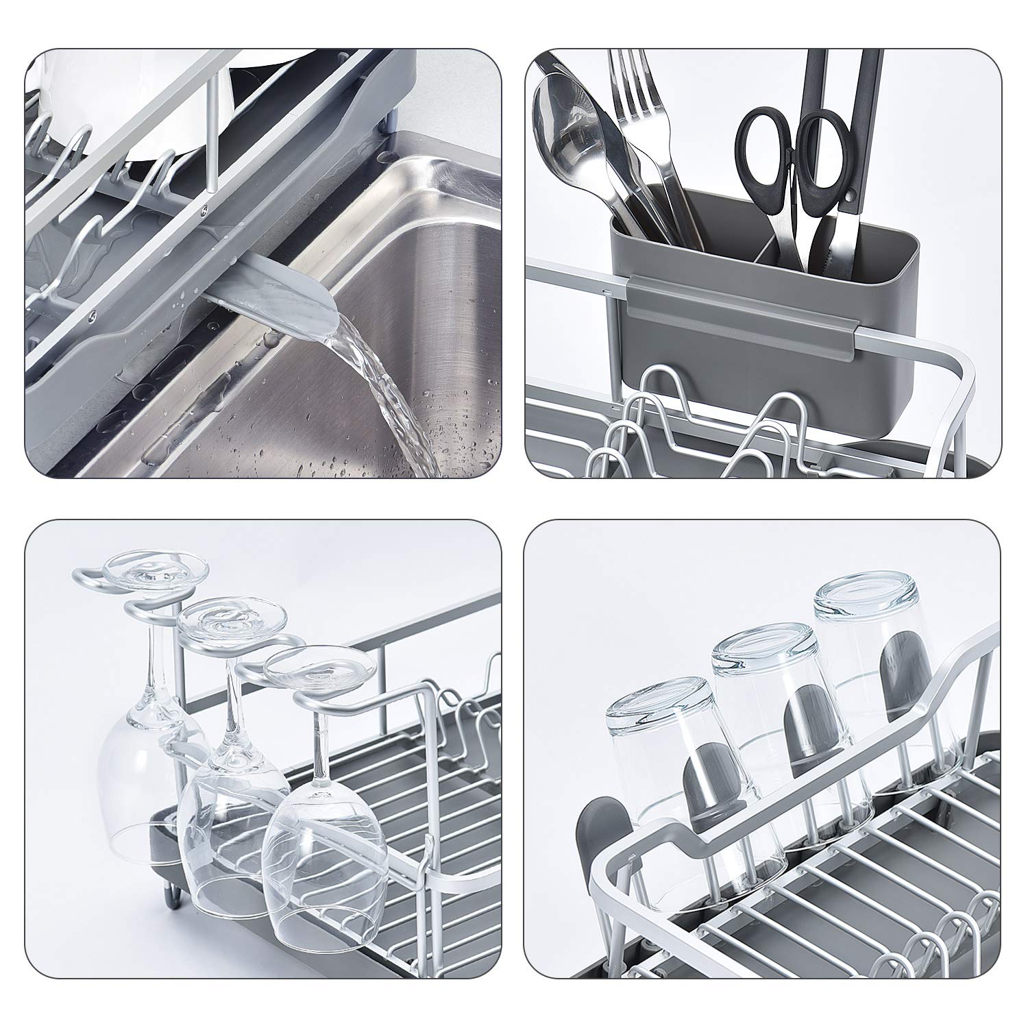 KINGRACK Aluminum Dish Rack, Dish Drying Rack with AntiRust Frame