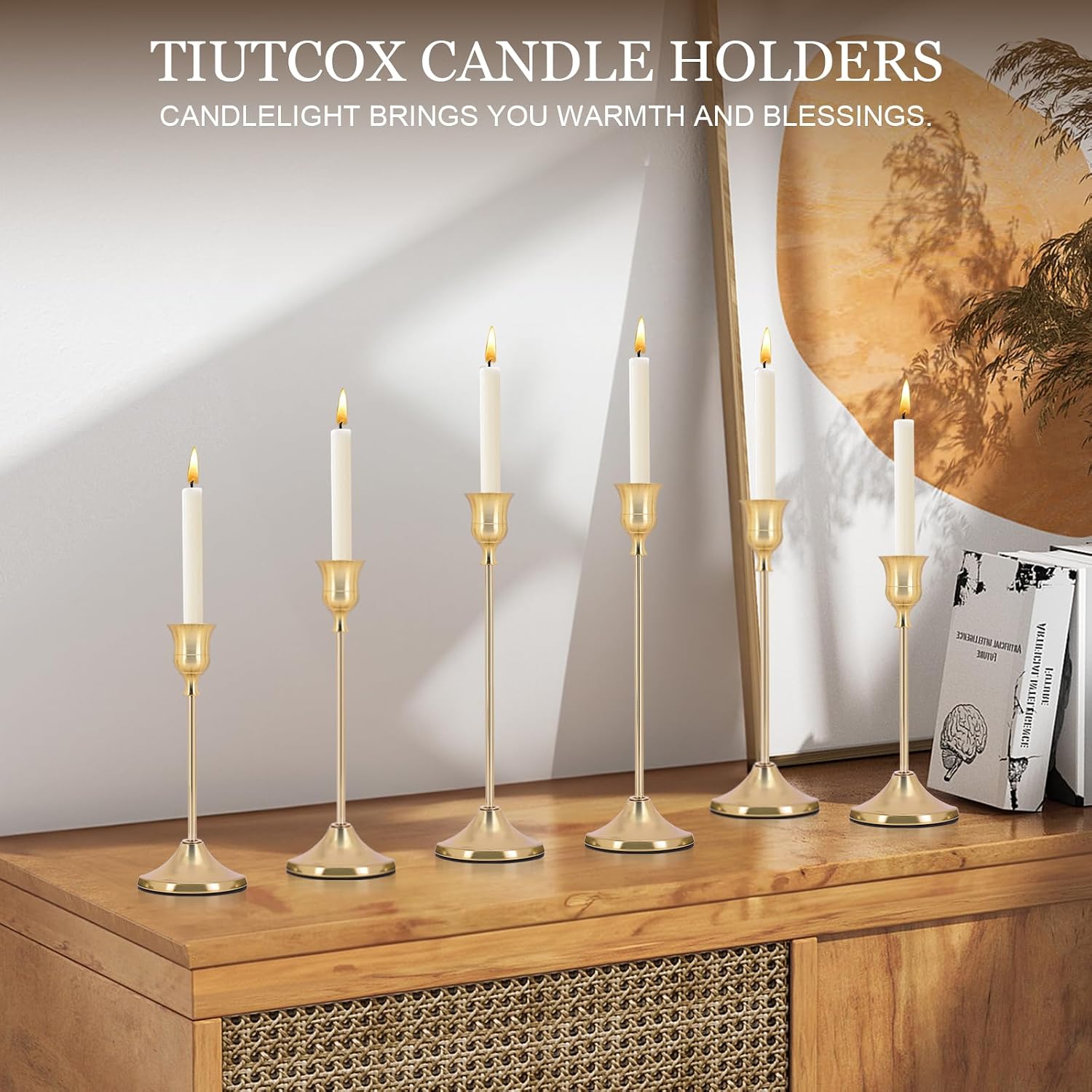12 Pack Metal Tall Candle Holders, Vintage Candlestick Holders Gold