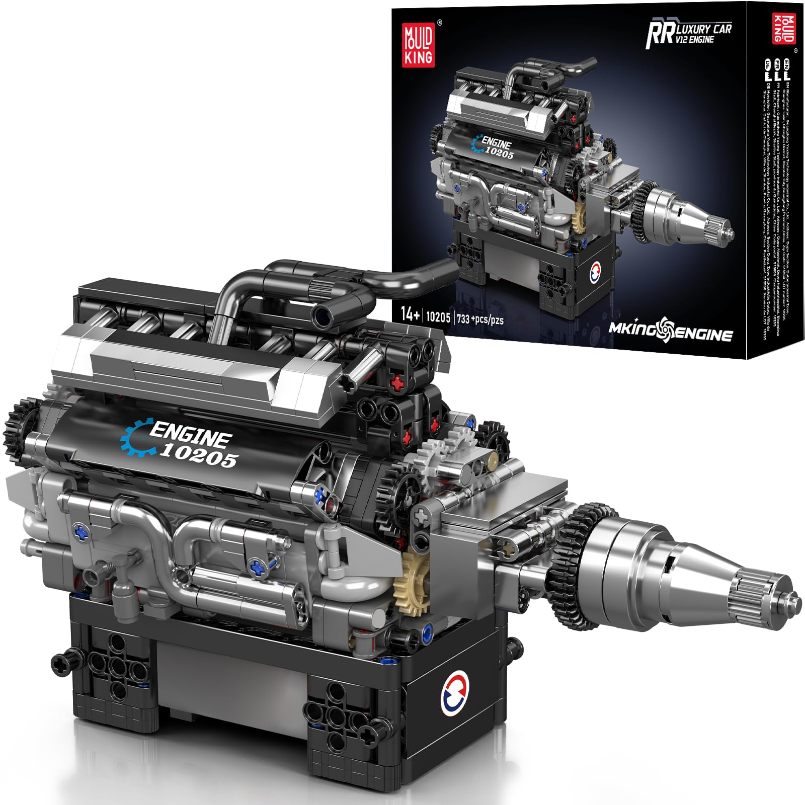 Mould King V12 Engine Building Blocks Set, 10205 Engine Model That Runs, Mini Engine Build Kit for Adults with Battery Box and Motor, Engineering Construction STEM Toy for Teens(733 Pcs)