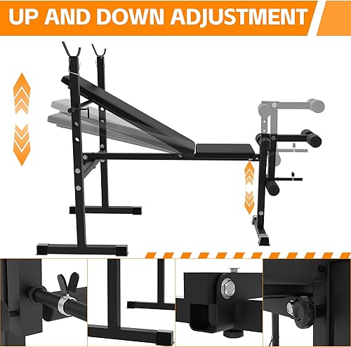 Miniatura 3 de Rigel Juego de banco de pesas olímpico ajustable 6 en 1 de 600 libras con extensión de piernas y rizo de piernas, juego de prensa de banco