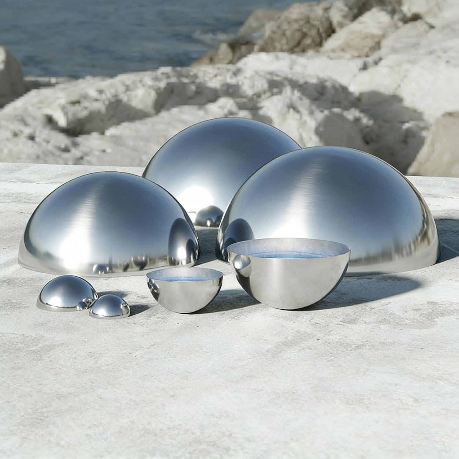 1 Pcs Silver Stainless Steel Half Sphere Gazing Ball - Mirror Polished Hollow Hemisphere for Garden Gate, Stair Handrails, and Shopping Mall Wall Decor(Size:11.81in/30cm)
