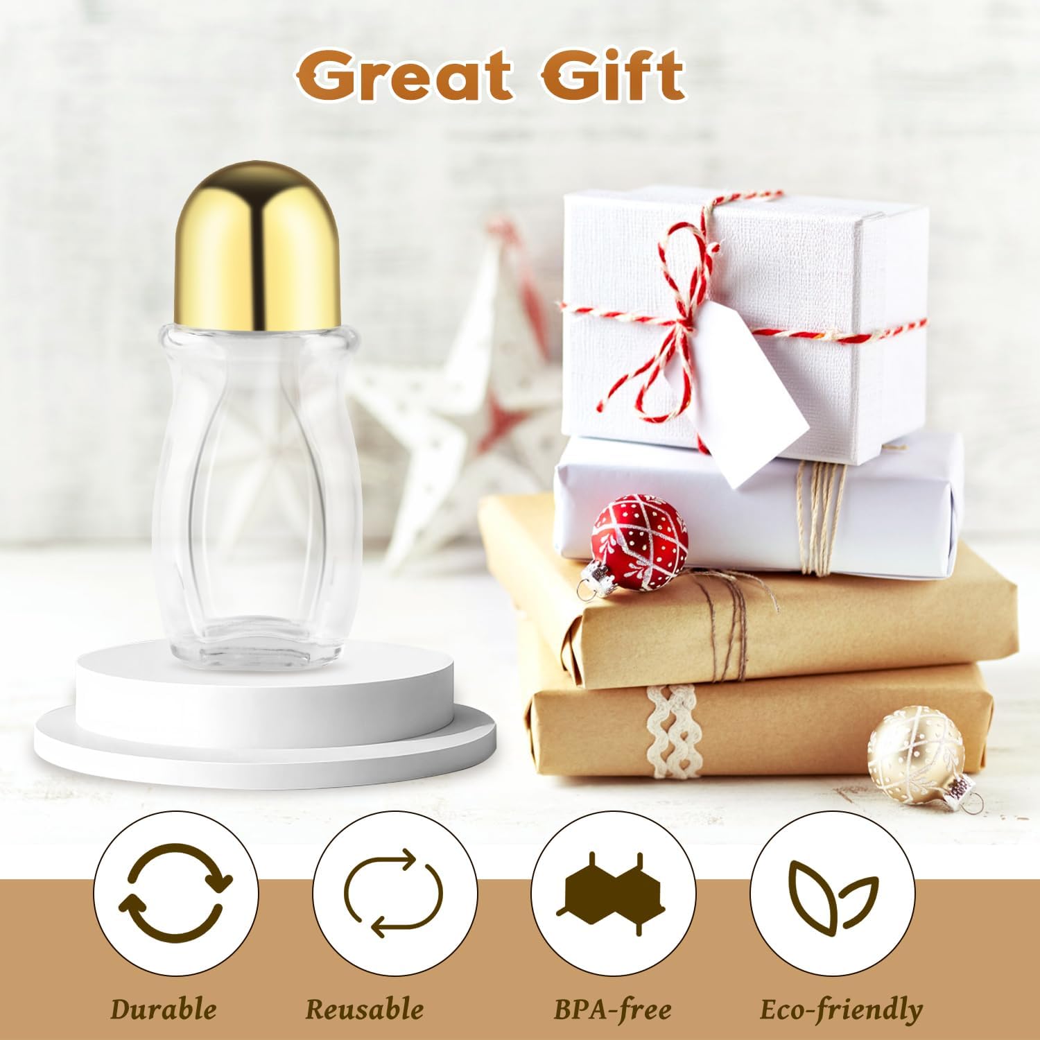 8Pcs 50ml/1.7oz Clear Glass Essential Oils Roll-on Bottles with Plastic Roller Ball and Gold Lid,Empty Deodorant Roller Ball Containers,Refillable Massage Oil Bottles