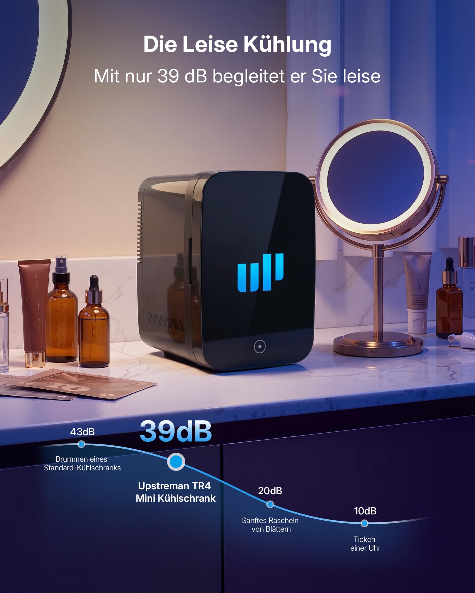 Upstreman Mini Kühlschrank Gaming 4L / 6 Dosen, Schwarz, TR4-Up | 7 Farben LED, Kühlen & Warmhalten Minikühlschrank, 12V/220V, Mini Kühlschrank Red Bull, Schlafsaal, Büro & Auto