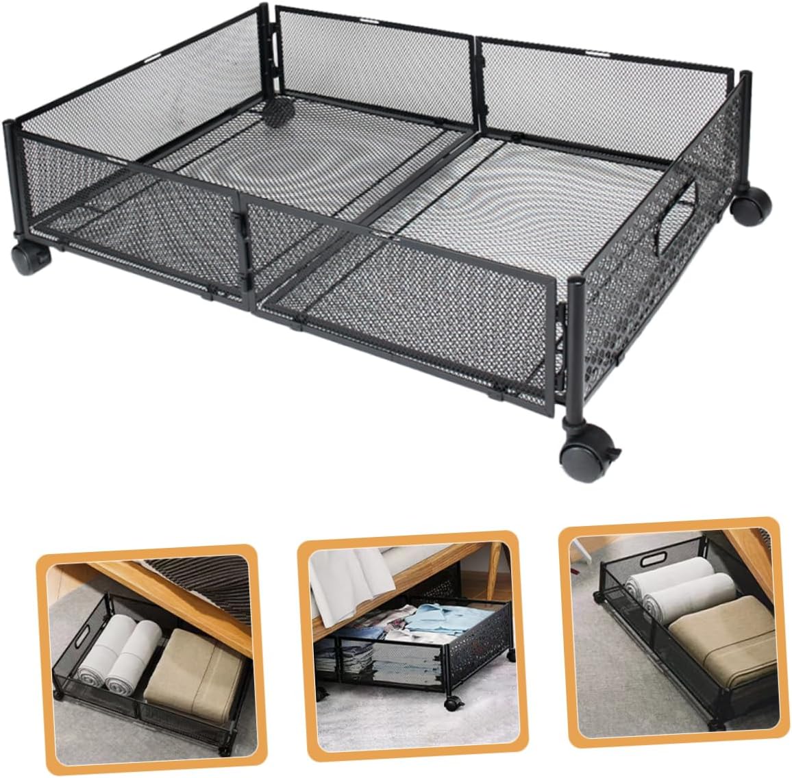 Vaguelly Foldable Under Bed Storage Organizer Drawers Space Saving Metal Bed Storage Container for Clothes and Shoes Fits Under