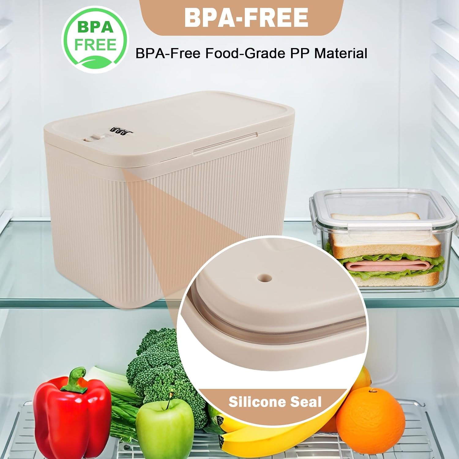 Small Lock Box for Medicine, PLUS Size, Medication Lock Box with Code, Lockable Storage Box for Pills, Snacks, Personal Items, Fridge, Home, Office, Beige