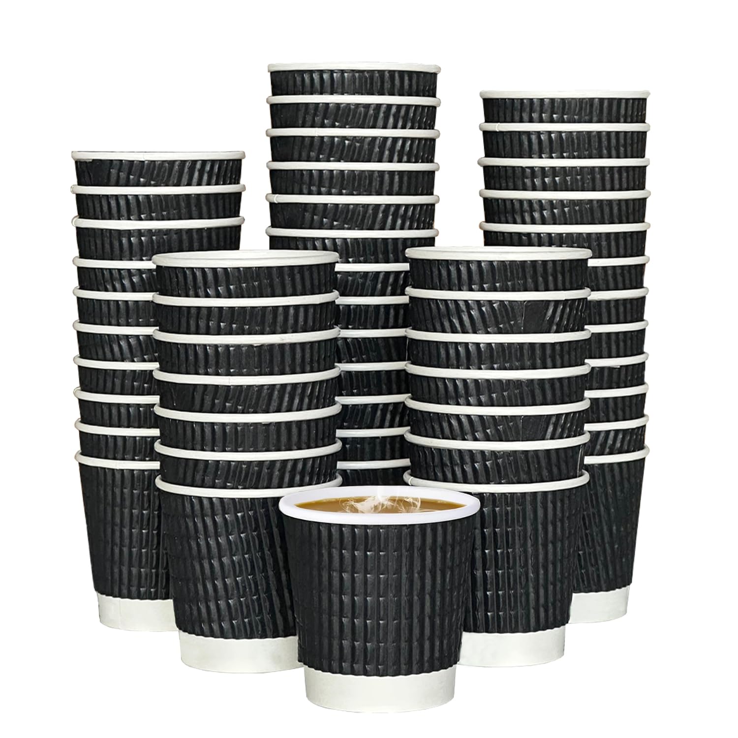 ECONX 100 X 4oz Kraft Paper Coffee Cups Black - Triple Walled Disposable Espresso Insulated Kraft Ripple Paper Cups -Great for Hot & Cold Beverage Drinks, Tea, Cappuccino Cold Takeaway Coffee Tea Cup