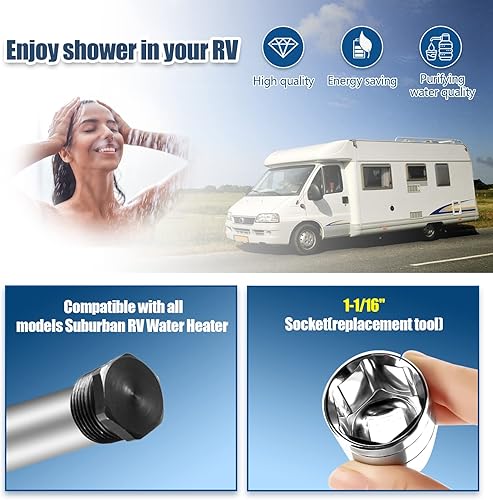 Miniatura 5 de Paquete de 3 varillas de ánodo para calentador de agua para caravana, 9.25 pulgadas de largo x 34 pulgadas, NPT de aluminio para calentador de agua
