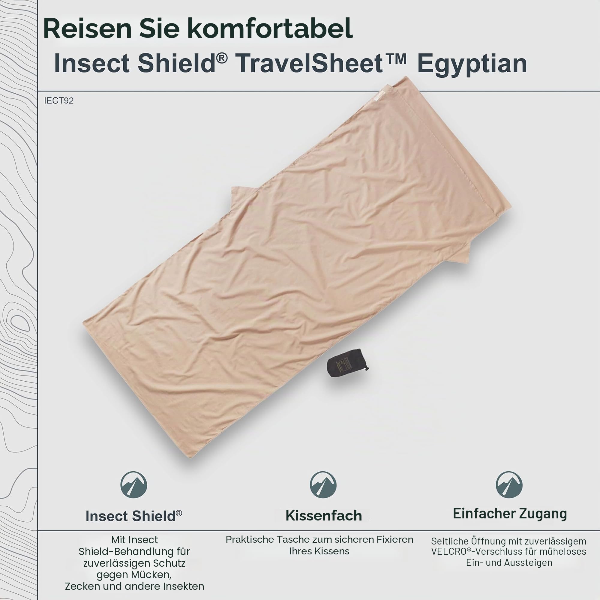 Cocoon TravelSheet Insect Shield Egyptian Cotton, Sand
